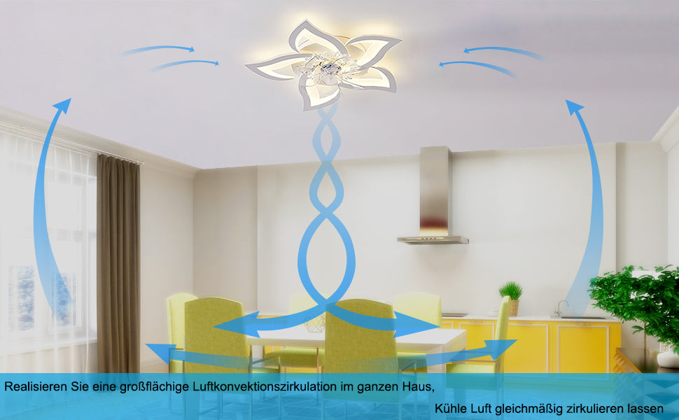Ventilatore da soffitto da 60 W con illuminazione, design a 5 luci, ventilatore da soffitto silenzioso con illuminazione, dimmerabile, telecomando con velocità del vento regolabile