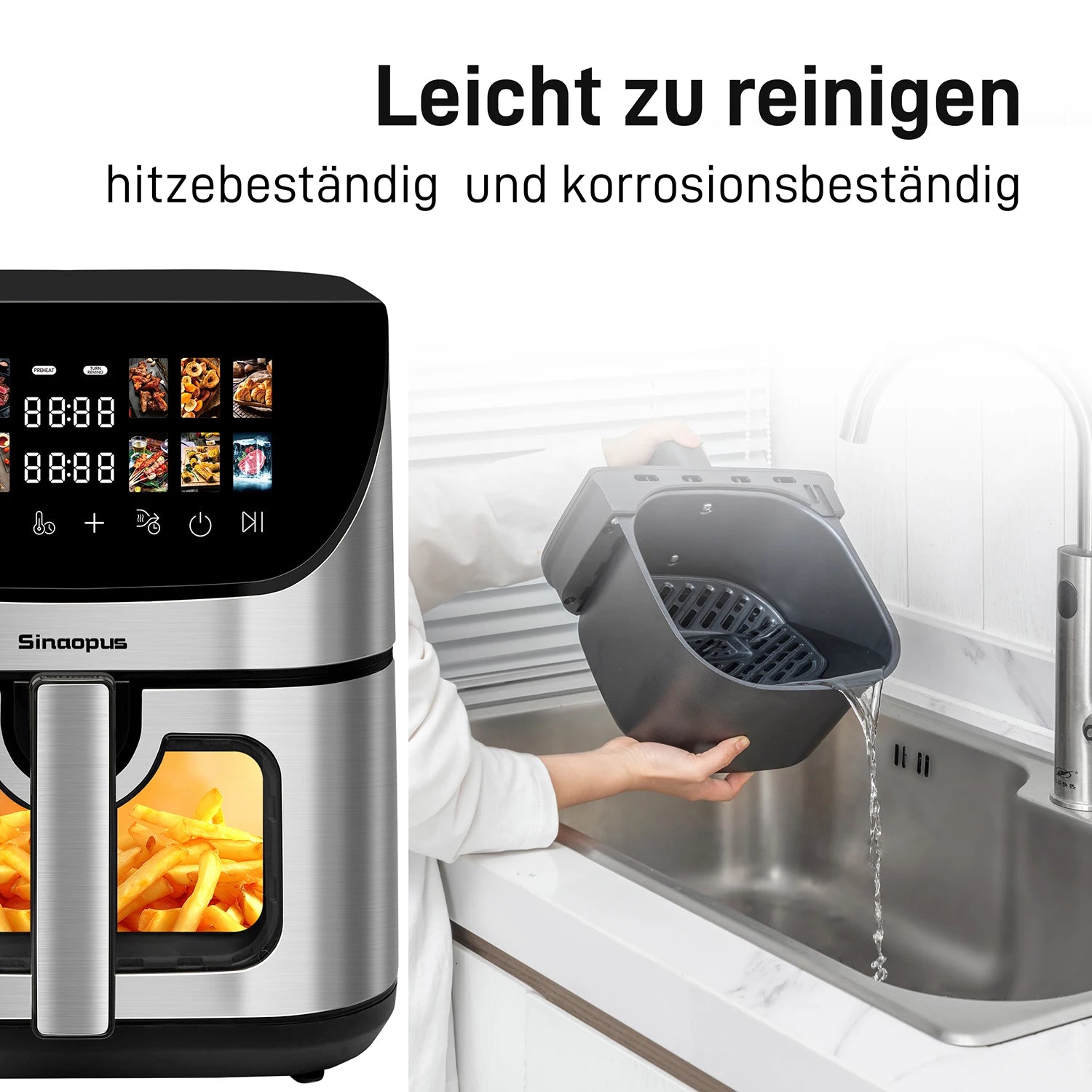 8,5-Liter Smart Heißluftfritteuse mit Sichtfenster, ölfreier elektrischer Ofen, LED-Touch-Steuerung