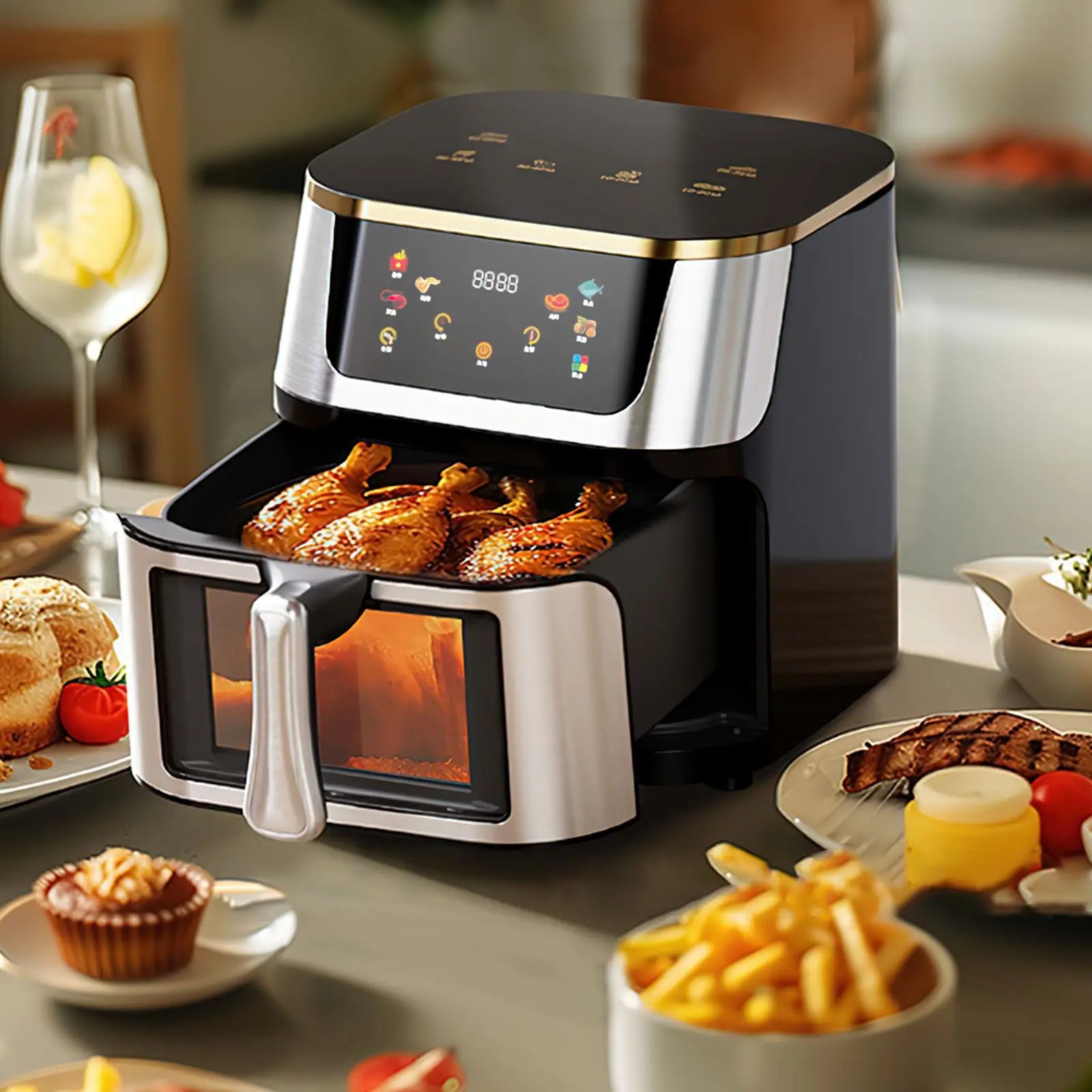 Friggitrice ad Aria 2800W 12L in Acciaio Inossidabile con Touchscreen