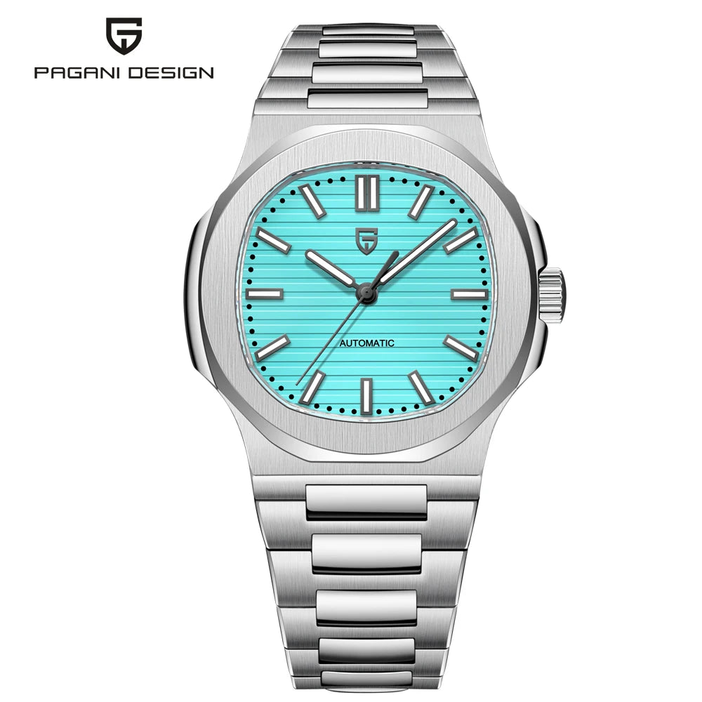 Pugani Luxus-Automatik-Herrenuhr mit entspiegeltem Saphirglas und Leuchtzeigern, Sportuhr für Herren, Lokale Lieferung