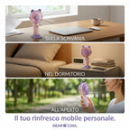 Ventilatore da scrivania mini con orecchie da orsetto, supporto per cellulare integrato, ricarica USB, silenzioso. ideale per scrivania e per guardare serie TV/film.