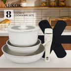Set di pentole e padelle antiaderenti da 8 pezzi con coperchi, manico staccabile, supporti per pentole, cassaforte per il forno, compatibile con tutti i piani cottura