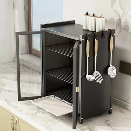 Sliding Door Kitchen Cabinet, 2/3 Tier Shelf for Spices, Utensils, and Dishes, Freestanding Space-Saving Organizer