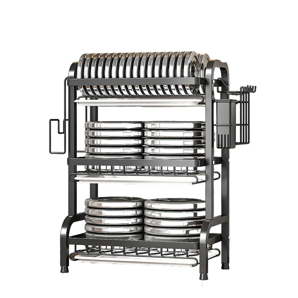 Stendino per piatti Scolapiatti a 3 livelli Scolapiatti Scaffale per piatti antiruggine di grande capacità con portautensili Organizzatore da cucina