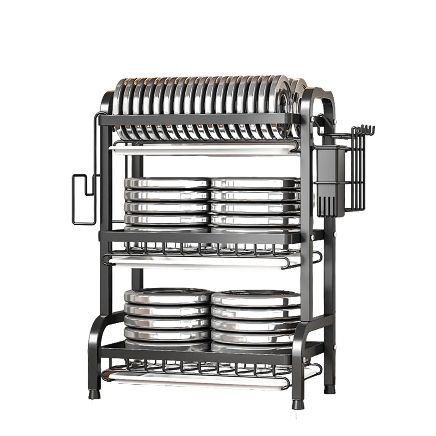 Stendino per piatti Scolapiatti a 3 livelli Scolapiatti Scaffale per piatti antiruggine di grande capacità con portautensili Organizzatore da cucina