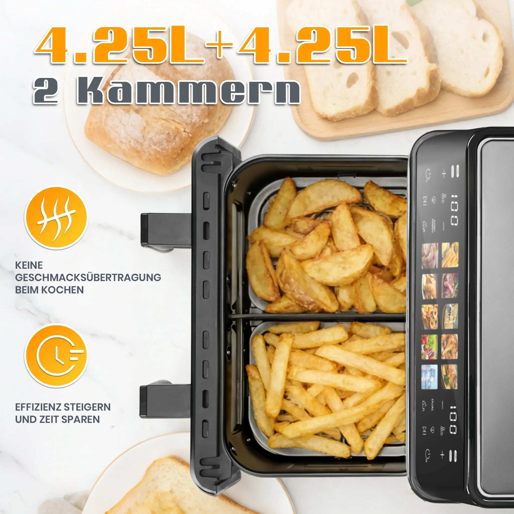 Sinaopus Friggitrice ad aria 8,5 L 2000W con touchscreen LED e 10 programmi