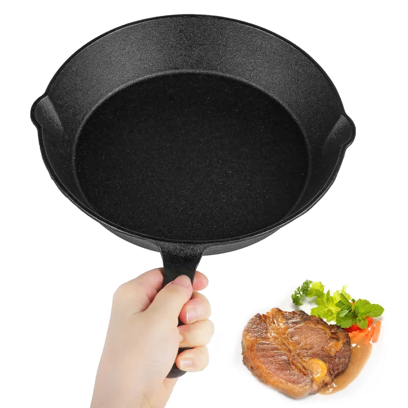 Set di 4 Padelle in Ghisa Non Rivestite con Manico Ergonomico, Distribuzione Uniforme del Calore, Padelle in Ferro Multiuso per Cucina Domestica e Barbecue all'Aperto