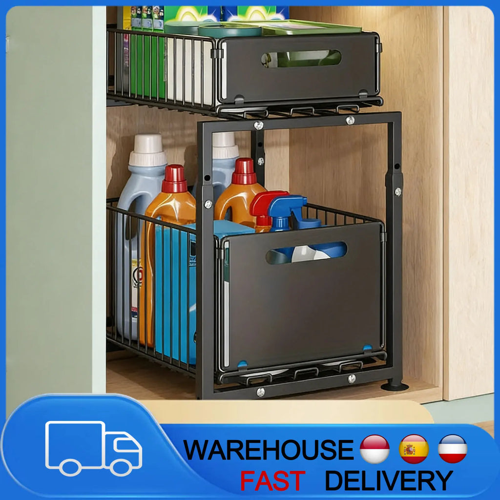 Organizzatore Sottolavello a 2 Livelli con Cassetto Estraibile, Ripiano Scorrevole di Facile Accesso per una Cucina Ordinata