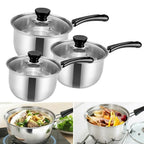 3er-Set antihaftbeschichteter Edelstahl-Töpfe für Induktion mit Glasdeckeln, 16/18/20cm