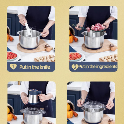 Electric Meat Grinder 5L, Stainless Steel Food Shredder, Multifunctional Vegetable Slicer, Processor, Kitchen Blender
