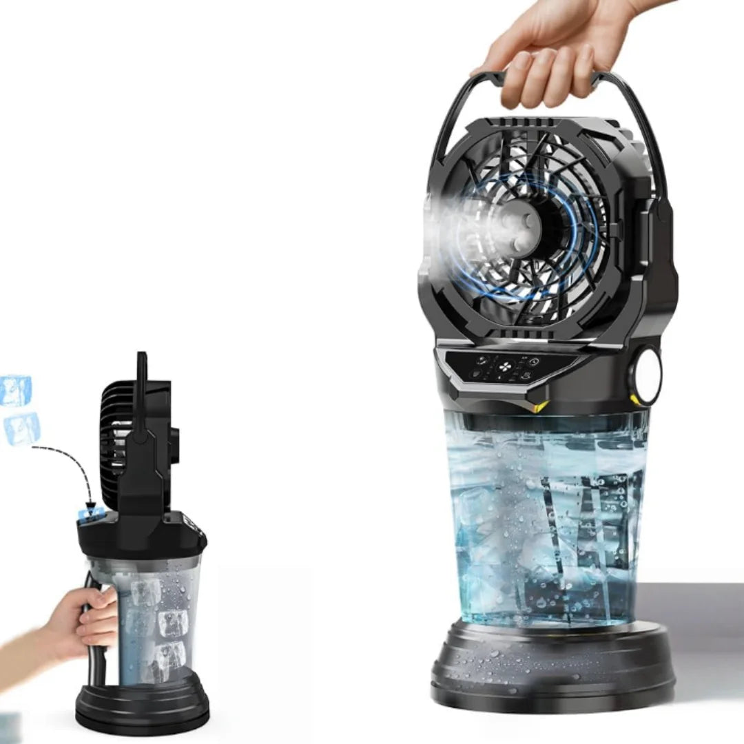 Ventilatore nebulizzatore portatile a batteria, 30.000 mAh, serbatoio acqua da 15 litri, 4 velocità, 1.200 CFM, 150 °   Oscillatore per Campeggio, Verde