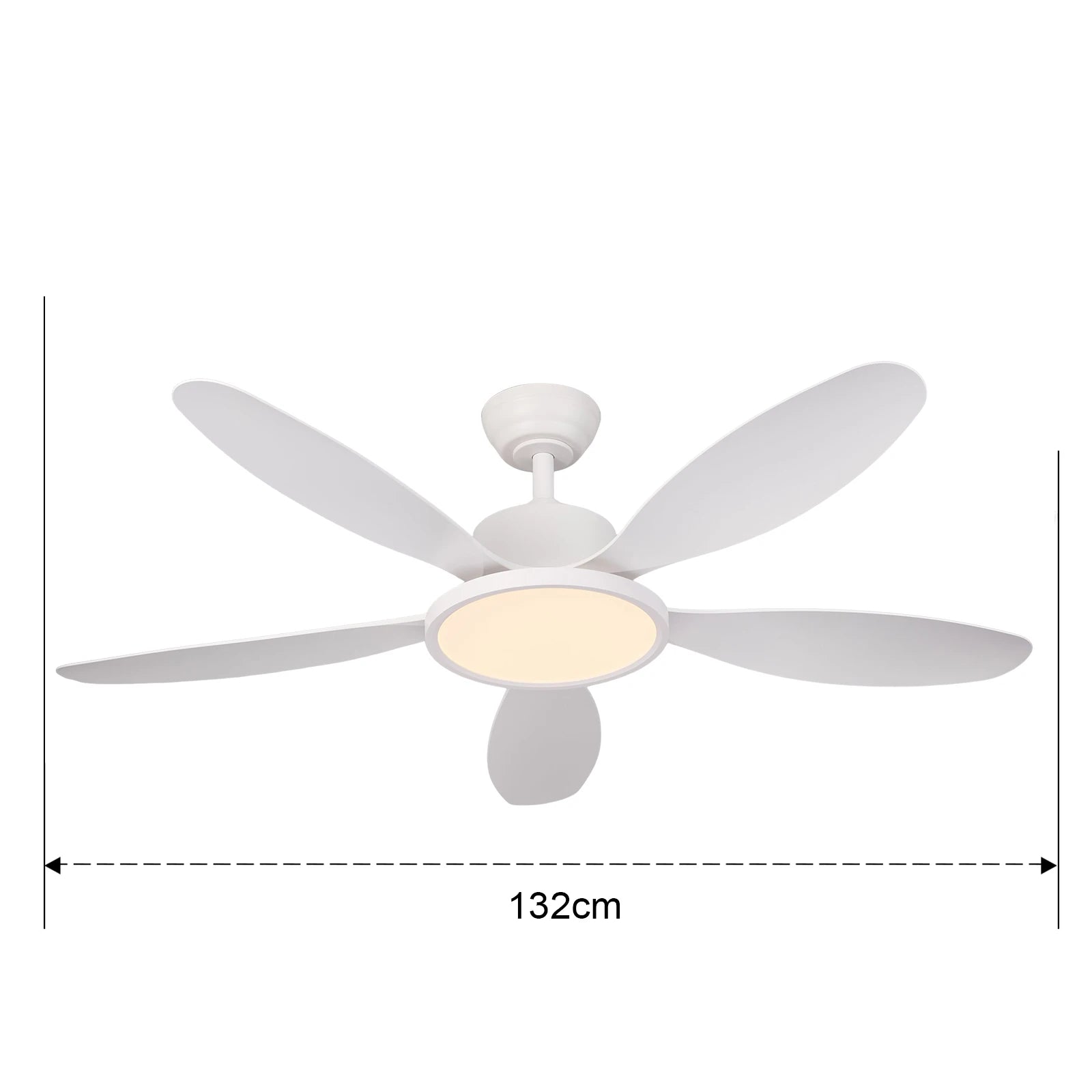 Ventilatore da soffitto da 132 cm con luce LED, 6 velocità, telecomando, reversibile, dimmerabile, finitura in legno
