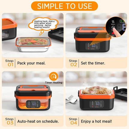 Portable Electric Food Warmer, 1L Capacity with Timer and Power Bank Function, Wireless Food Heater, Ideal for Work, Travel, Car