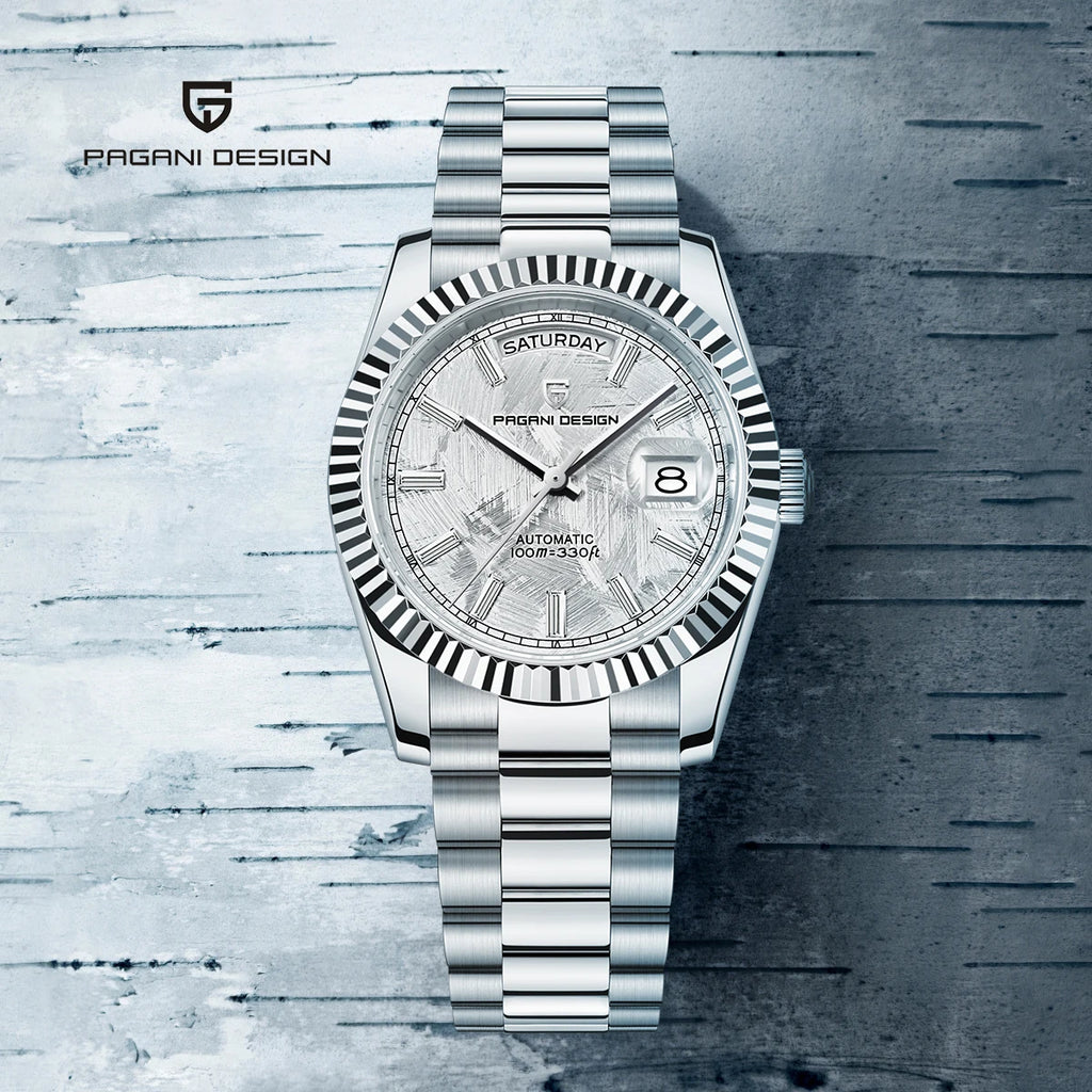 PAGANI DESIGN Orologio Automatico Uomo DD36 Quadrante Meteorite Bianco Acciaio Inossidabile