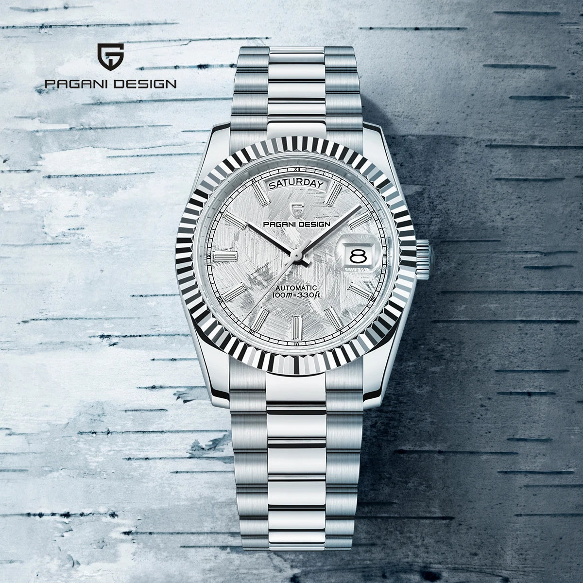 PAGANI DESIGN Orologio Automatico Uomo DD36 Quadrante Meteorite Bianco Acciaio Inossidabile
