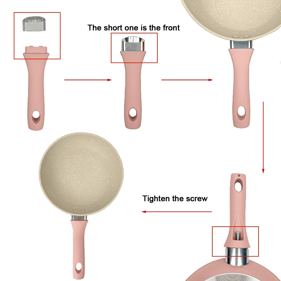 Set di pentole da cucina per la casa, set di pentole e padelle antiaderenti, padella per bistecche di uova carine, padella con coperchio per tutti i piani cottura, 3 pezzi, rosa