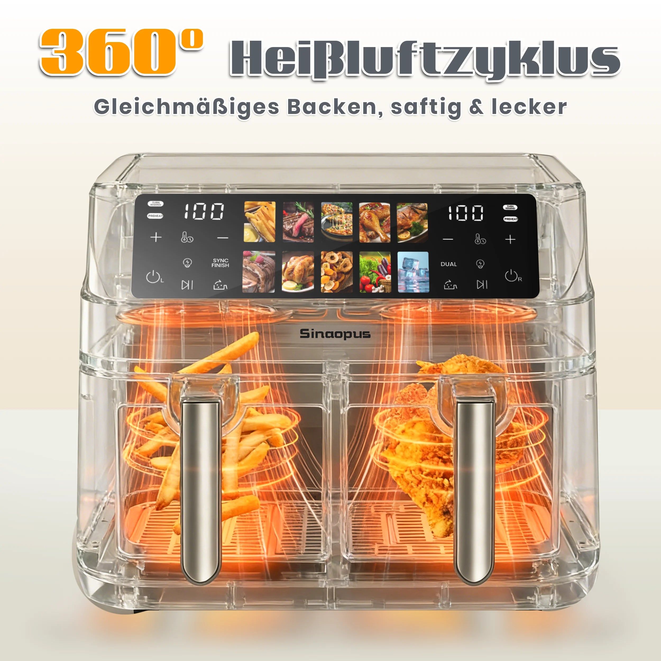 Friggitrice ad Aria Calda 8.5 L 2000 W con Finestra di Visualizzazione LED Touch e 10 Programmi