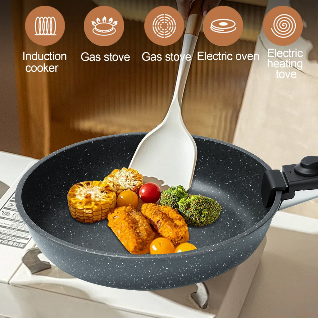 Set di 5 Pentole e Padelle Antiaderenti con Manico Staccabile, Set di Pentole per Cucina a Induzione, Pentole Salutari per Camper