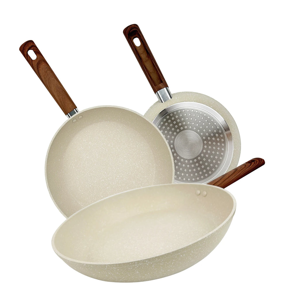 Padelle antiaderenti, set di padelle da 3 pezzi, set di pentole da cucina per la casa, padelle per pancake Omlette all'uovo, (7,8 + 9,4 + 11 pollici), bianco