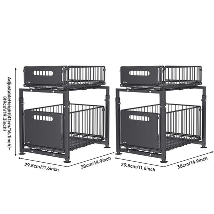 2-Tier Pull-Out Organizer with Sliding Drawers, Adjustable Height, Under-Sink Shelf for Kitchen and Bathroom