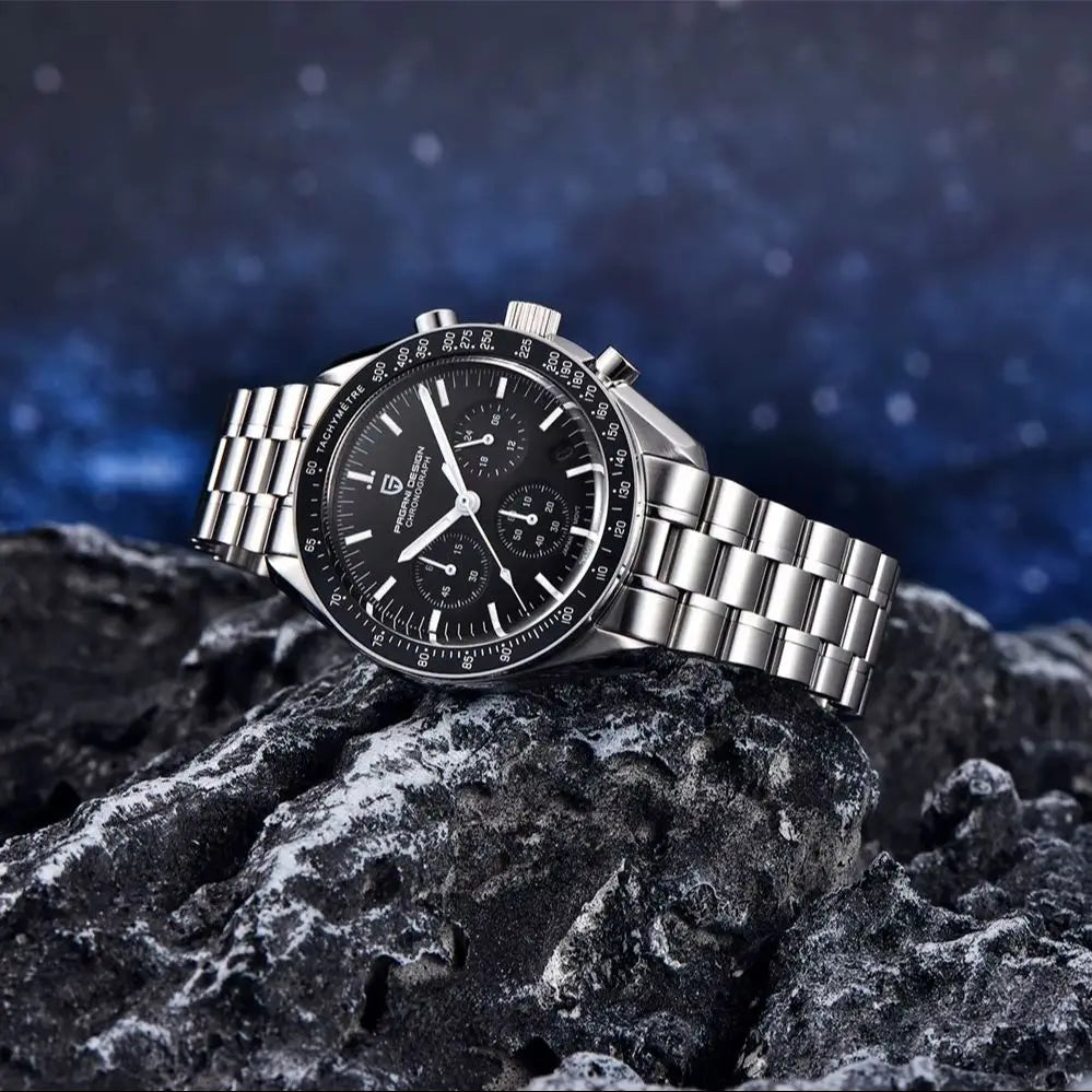 PAGANI DESIGN Orologio da Polso Uomo Luna Quarzo Cronografo Acciaio Inox Nero