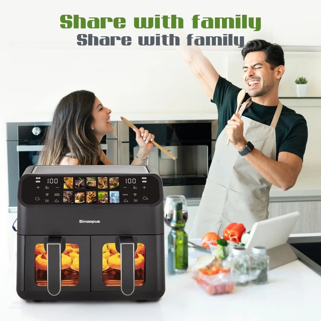 Friggitrice ad Aria Calda Senza Olio da 9L con Doppio Cestello e Finestra - Kitchen