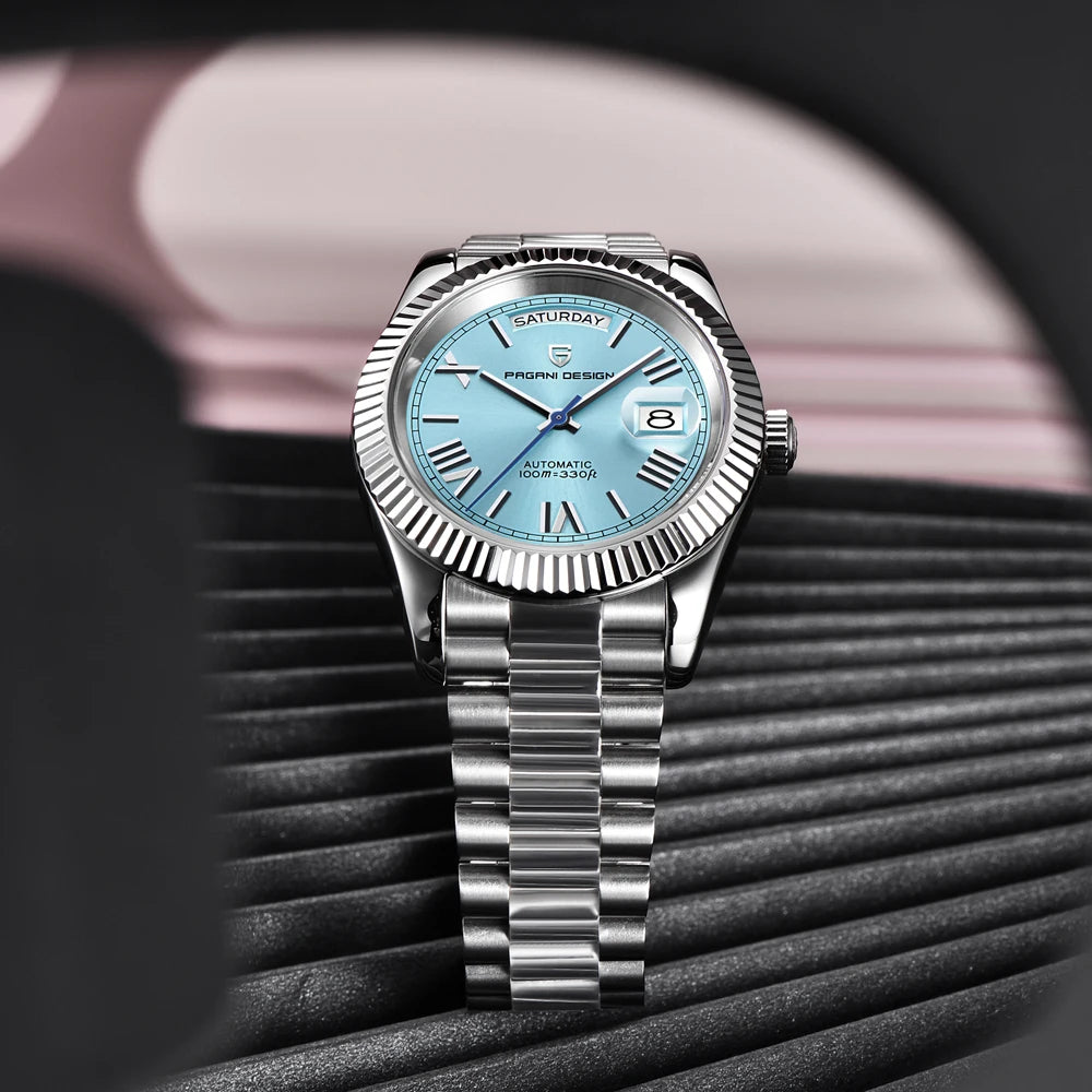 PAGANI DESIGN Orologio Meccanico Automatico Uomo Ice Blue Acciaio Inossidabile Vetro Zaffiro