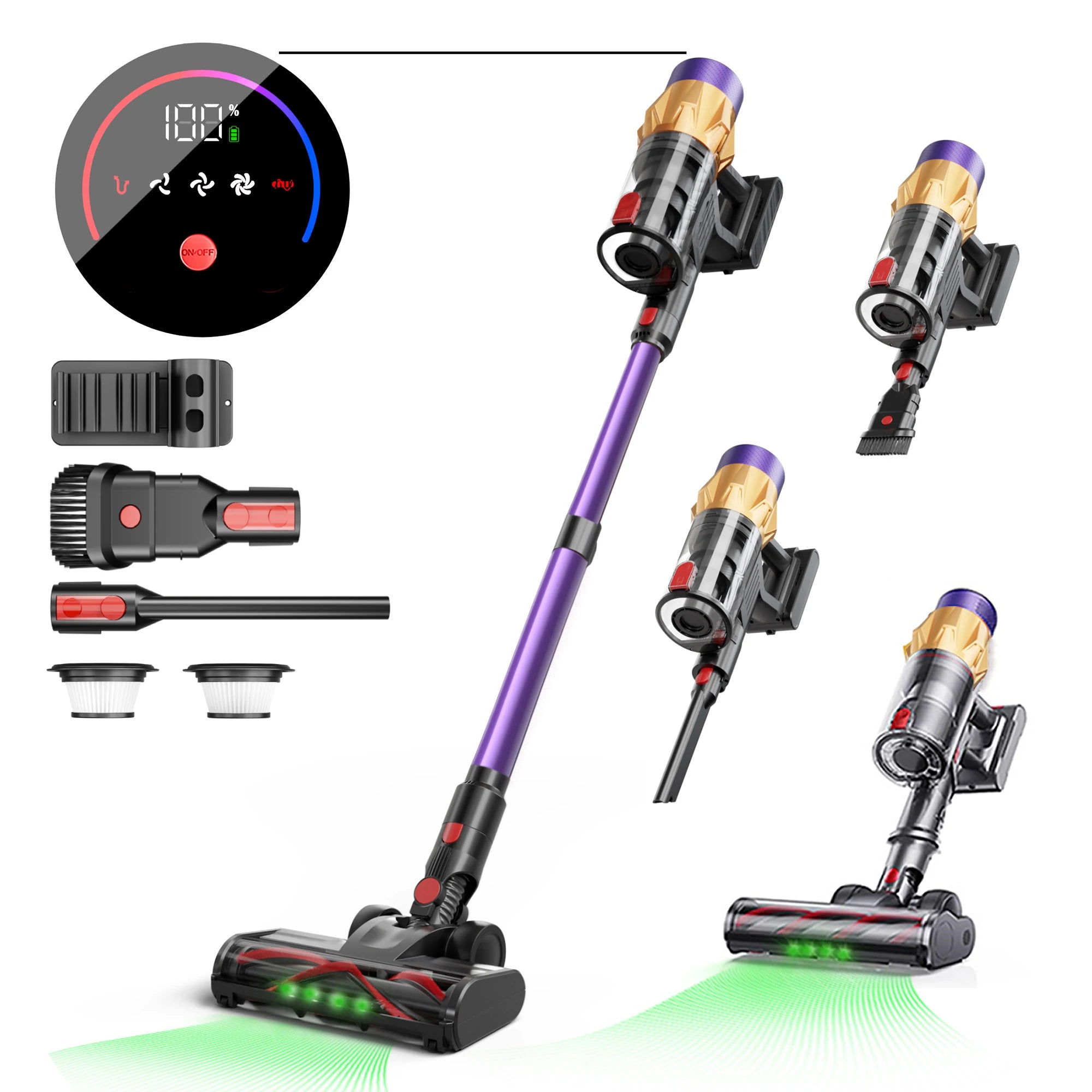 Blossom V18 Kabelloser Staubsauger 550W 45KPA Leistungsstark mit LED-Display Anti-Verfilzungsbürste Abnehmbarer Akku 1,5L für Tierhaare Hartböden Teppiche Zuhause Auto