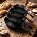 Set di 4 Padelle in Ghisa Non Rivestite Compatibili con l'Induzione, Antiaderenti per Friggere, Bistecche, BBQ, Omelette