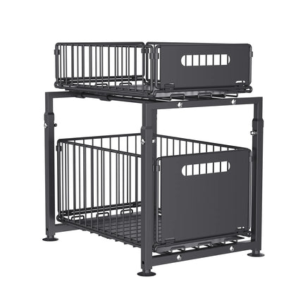 2-Tier Pull-Out Cabinet Organizer, Adjustable Height 41-49cm, Under Sink Storage Drawer, Carbon Steel Structure with Non-Slip Feet, No Tools Required for Kitchen, Bathroom,