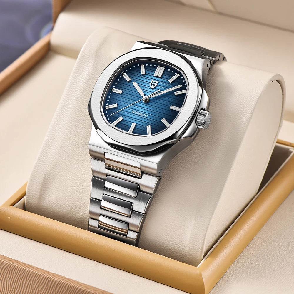 Nuovo Orologio Meccanico Automatico di Lusso Pugani da Uomo con Vetro Zaffiro Antiriflesso e Lancette Luminose, Orologio Sportivo da Uomo, Consegna Locale