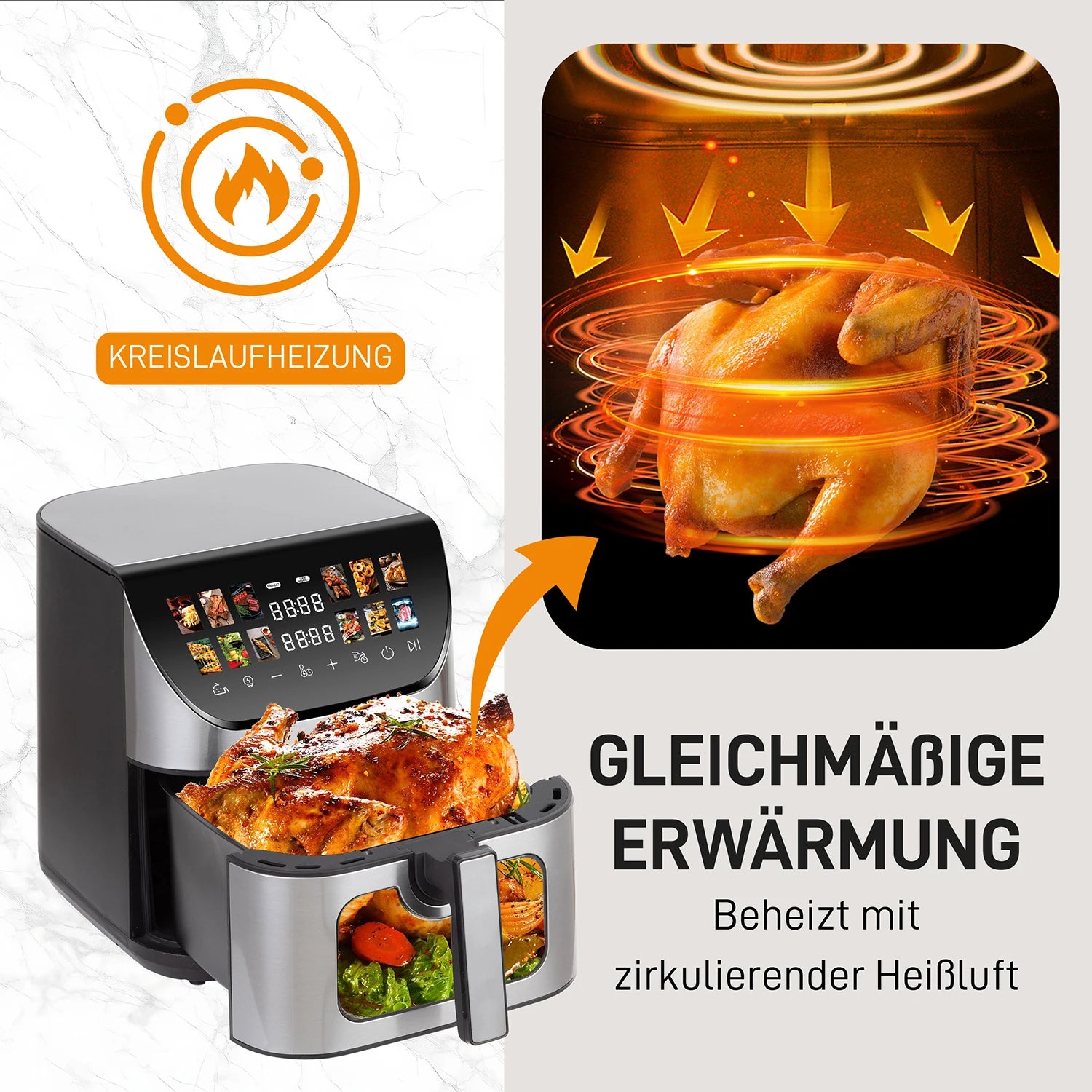 8,5-Liter Smart Heißluftfritteuse mit Sichtfenster, ölfreier elektrischer Ofen, LED-Touch-Steuerung