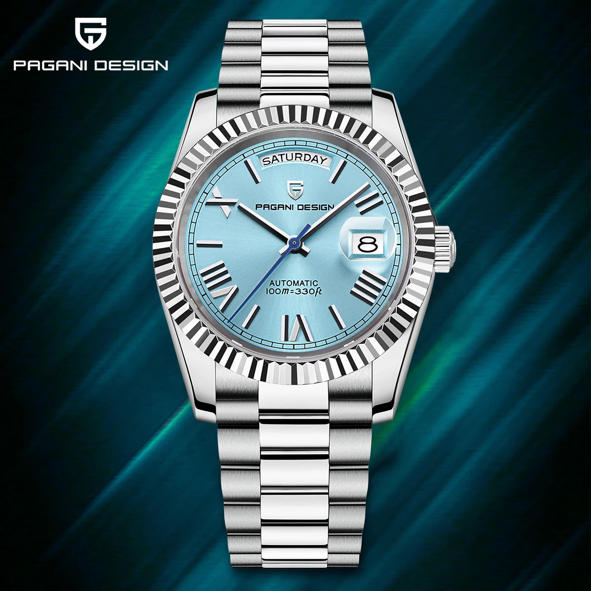 PAGANI DESIGN Orologio Meccanico Automatico Uomo Ice Blue Acciaio Inossidabile Vetro Zaffiro