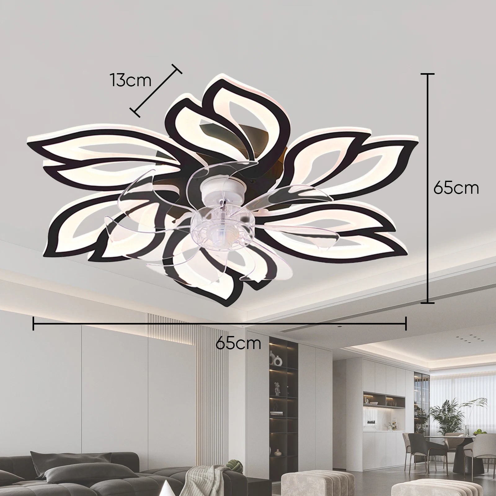 Ventilatore da Soffitto Intelligente con Luce e Controllo APP, Design a Fiore, Dimmerabile, Reversibile, 3 Temperature di Colore, 6 Velocità, Telecomando per Camera da Letto e Soggiorno