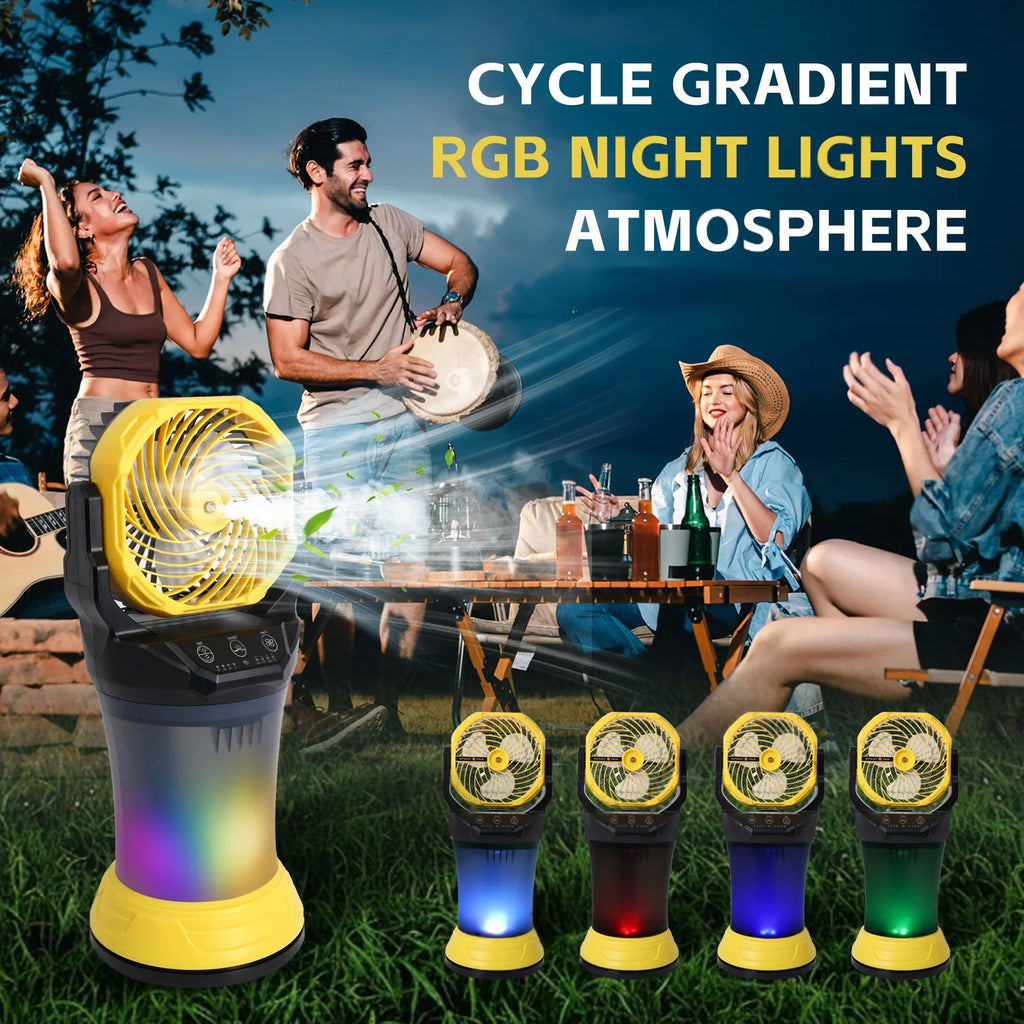 Ventilatore Portatile Nebulizzatore a Batteria 15.000 mAh 2.000 ml Luce RGB 4 Velocità 90° °   Oscillazione Nero Giallo