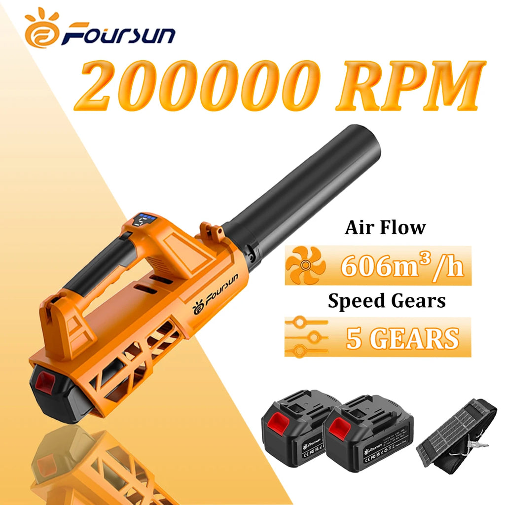 Foursun LB01 Soffiatore Elettrico ad Alta Potenza, Ventilatore Turbo Brushless, Strumento per Rimozione Neve, Foglie e Polvere per Giardino, Garage, Officina e Pulizia Auto