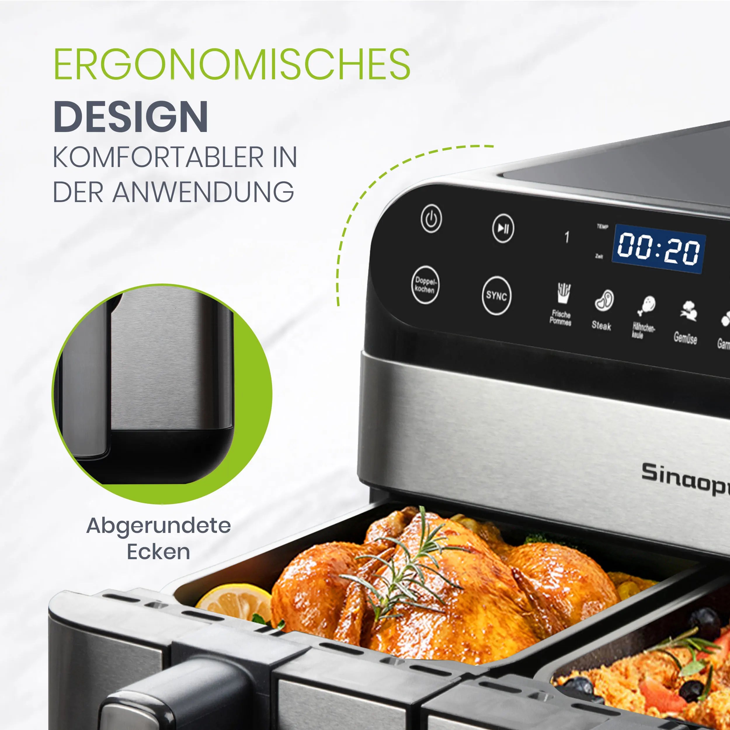 Friggitrice ad Aria Calda a Doppio Cestello 10 L 2400 W, Controllo Touch LED, Leawin