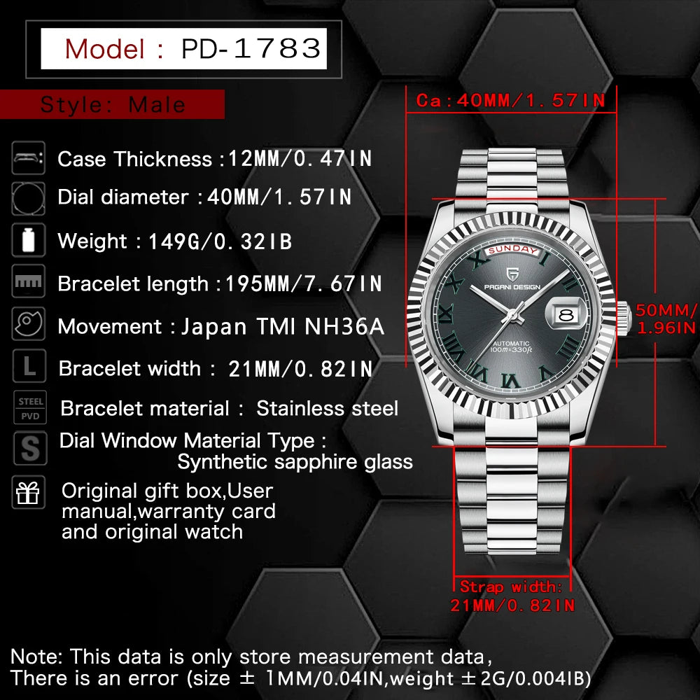 PAGANI DESIGN Nuovo Orologio da Uomo 40mm con Calendario Settimanale, Acciaio Inossidabile, Impermeabile 100M, Vetro Zaffiro AR, Movimento Giapponese di Lusso