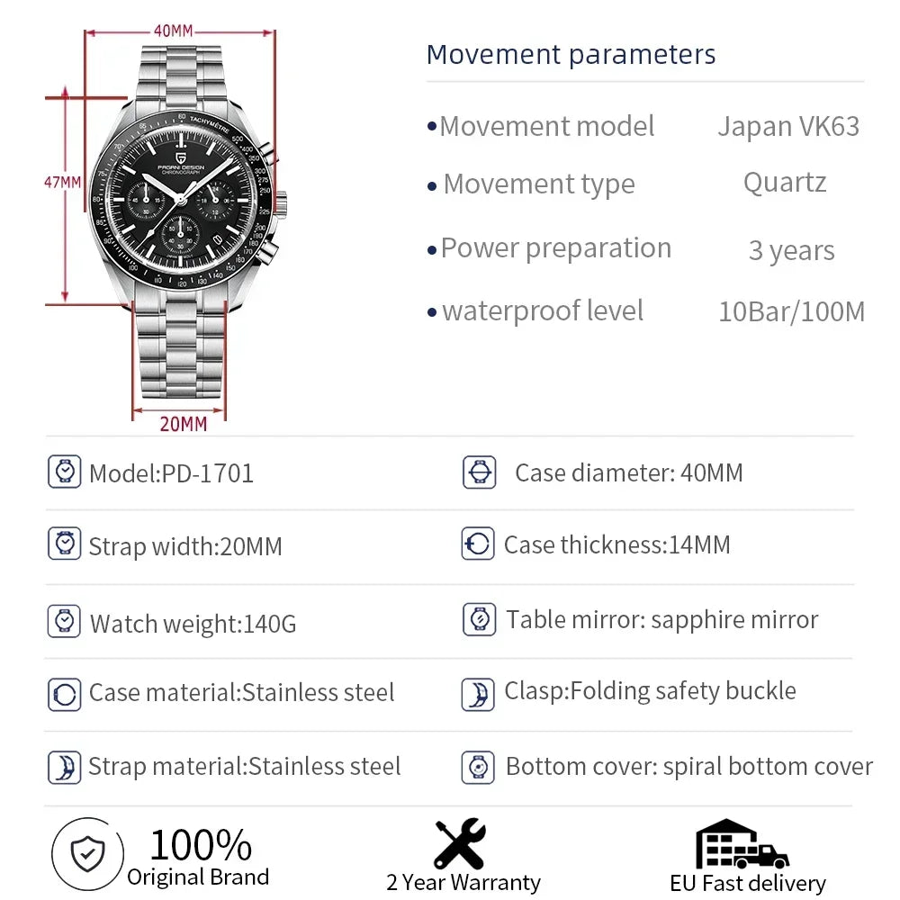 PAGANI DESIGN Orologio da polso al quarzo per uomo PD-1701 cronografo