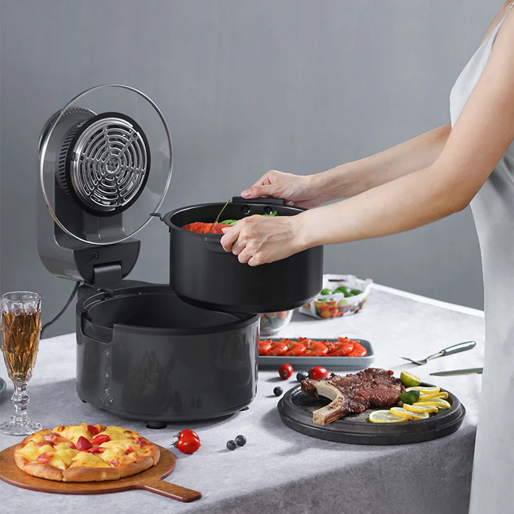 5L Sichtbare Heißluftfritteuse mit Kippdeckel, Ölfreie Multifunktions-Heißluftfritteuse für den Haushalt, Ideal zum Braten von Fisch, Ente, Pommes Frites und für schnelles Kochen