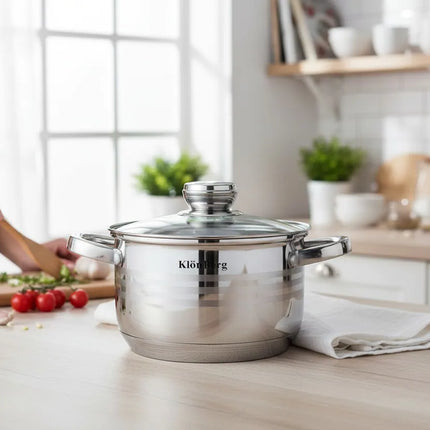 Set di Pentole Klönberg | Set di Pentole per Cucina a Induzione da 12 Pezzi | Acciaio Inossidabile | Coperchi in Vetro Temperato | Maniglie Comode | Varie Misure | Resistente ai graffi | Lavorazione di alta qualità