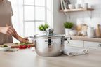 Klönberg Topfset | 12-teiliges Induktions-Kochgeschirr-Set | Edelstahl | Deckel aus gehärtetem Glas | Komfortable Griffe | Verschiedene Größen | Kratzfest | Verarbeitung aus Al