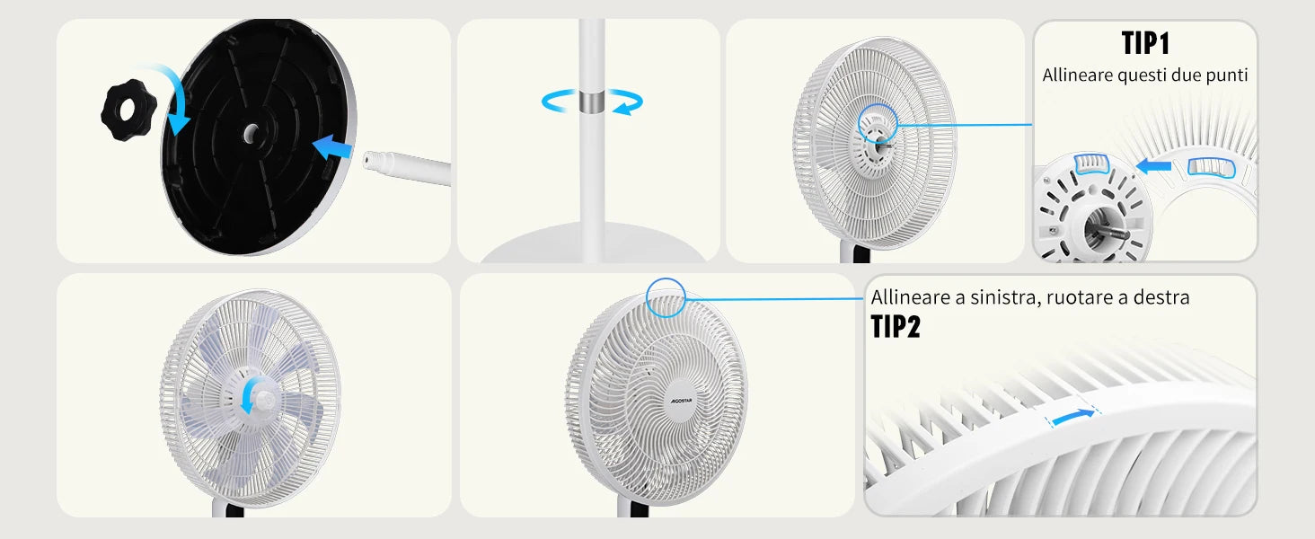 Aigostar 50W Leiser Standventilator mit 7 Flügeln, 3 Geschwindigkeiten und Modi, Fernbedienung, 12H Timer, ultrastabilem Rundsockel, höhenverstellbar 110-125cm, für Zuhause und Büro, Weiß, Rime