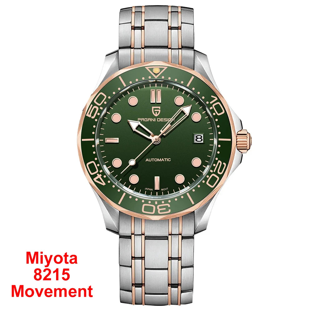 PAGANI DESIGN Orologio subacqueo automatico verde da uomo MIYOTA 8215