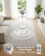 Aigostar Ventilatore a Piantana, 6 Velocità e 3 Modalità Silenzioso, Circolatore d'Aria 3D 850m³/h, Flusso 8m, Timer 12H, Altezza 100cm, Telecomando e Display Touch, Funzion Aroma per Camera e Ufficio