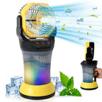 Ventilatore Portatile Nebulizzatore a Batteria 15.000 mAh 2.000 ml Luce RGB 4 Velocità 90° °   Oscillazione Nero Giallo