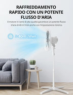 Ventilatore a Piantana, 3 Velocità Regolabili, Oscillazione 90°, Altezza Regolabile, Flusso d'Aria Potente e Funzionamento Silenzioso, Ideale per Casa e Ufficio, Bianco