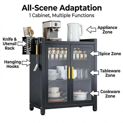 Sliding Door Kitchen Cabinet, 2/3 Tier Shelf for Spices, Utensils, and Dishes, Freestanding Space-Saving Organizer