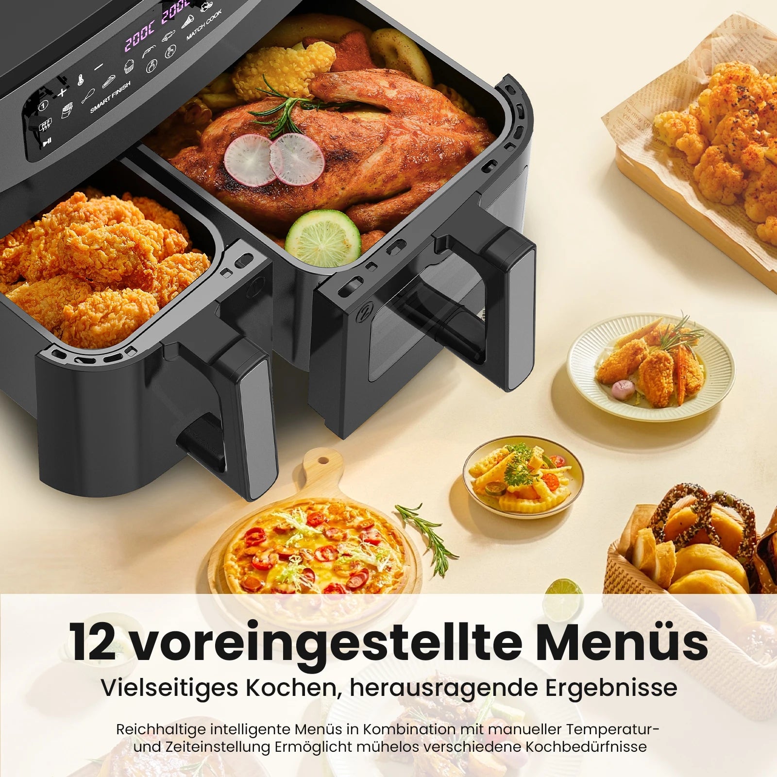 Friggitrice ad aria doppio cestello Gidgimo 10L, 2600W, nero
