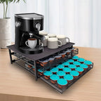 2-stöckiger ausziehbarer Metall-Kaffeekapsel-Organizer, Kaffeepad-Halter für 72 Kaffeepads, rutschfeste Basis für Kaffeemaschine, Küchen-Organizer